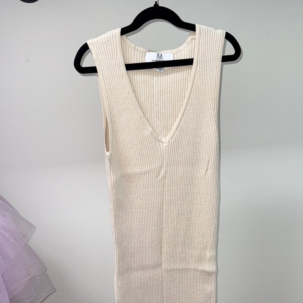 Magaschoni Cream Ribbed Sleeveless Dress